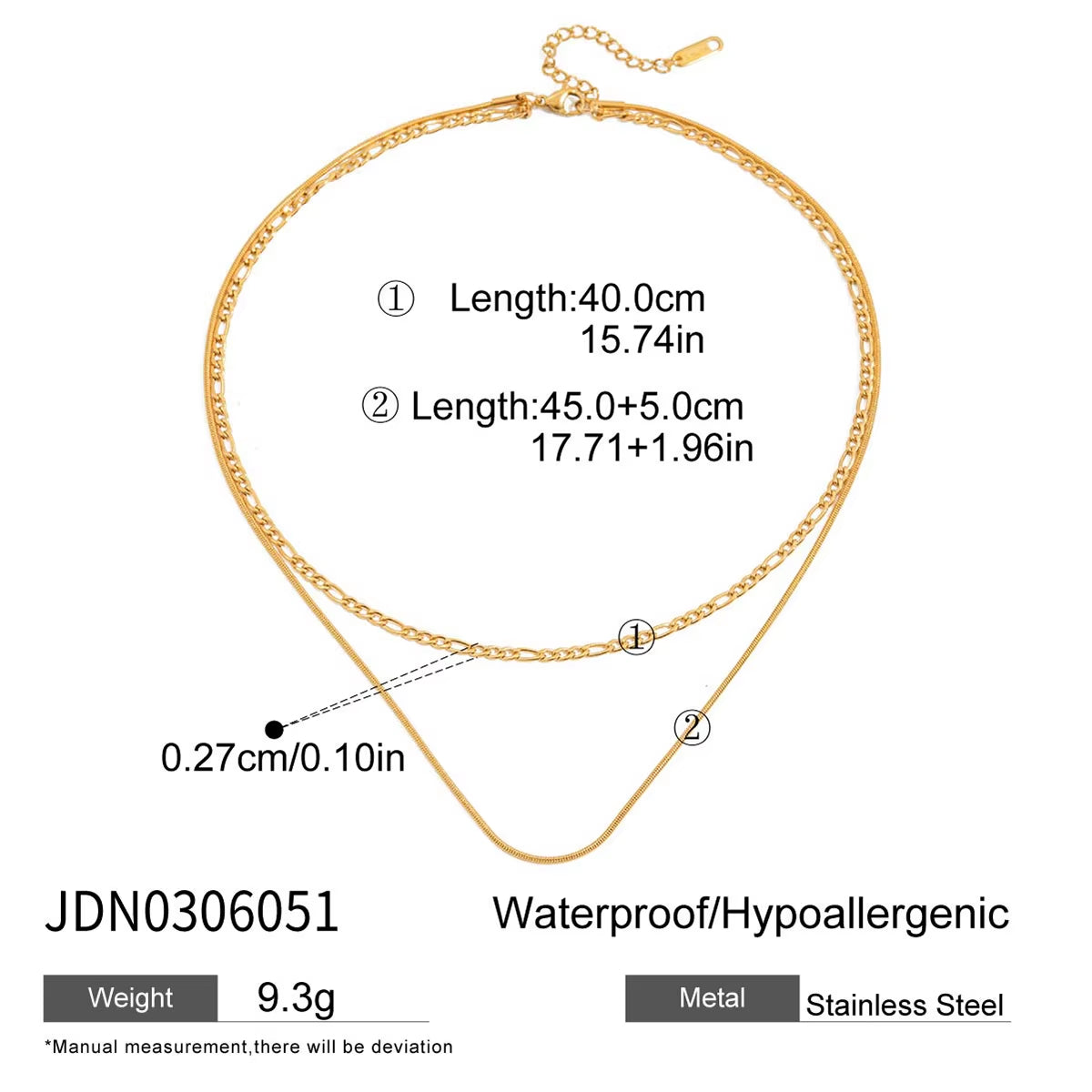 Uworld Simple Jewelry 18K Gold Plated Flat Snake Chain Layer Necklace Stainless Steel Snake Rope Chain Necklace Gift