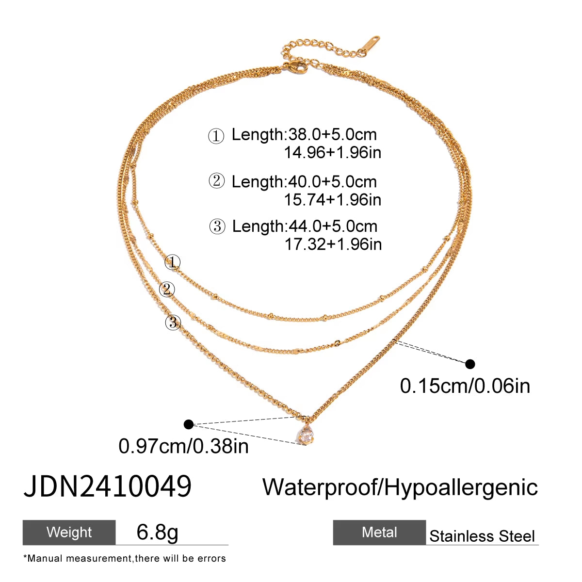 Uworld Simple Jewelry 18K Gold Plated Flat Snake Chain Layer Necklace Stainless Steel Snake Rope Chain Necklace Gift