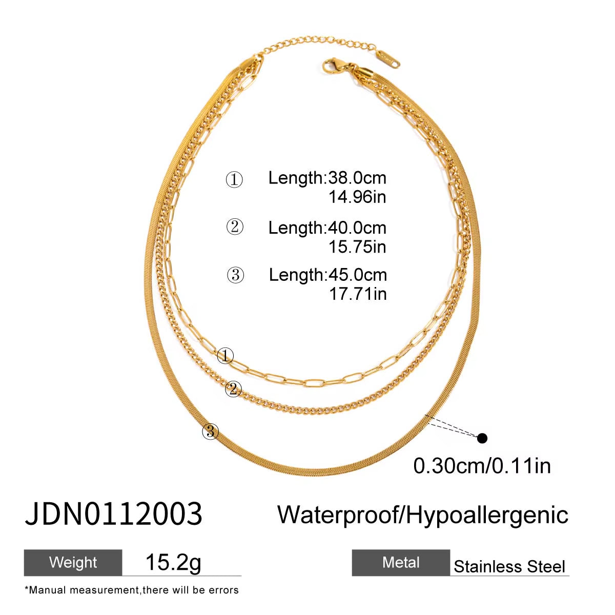 Uworld Simple Jewelry 18K Gold Plated Flat Snake Chain Layer Necklace Stainless Steel Snake Rope Chain Necklace Gift