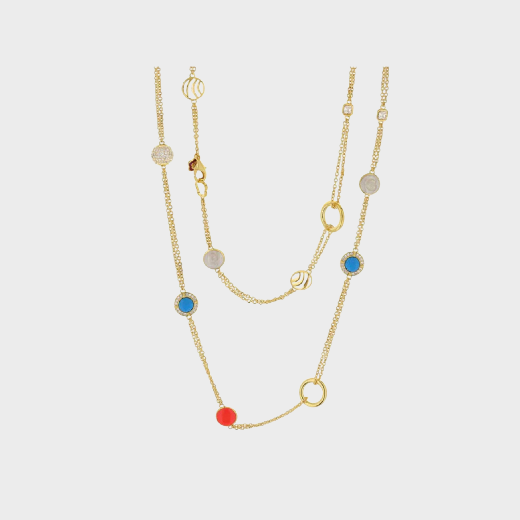 Caribbean Waters Turquoise Beaded Necklace 18 Karat Gold Finish with Beige Enamel