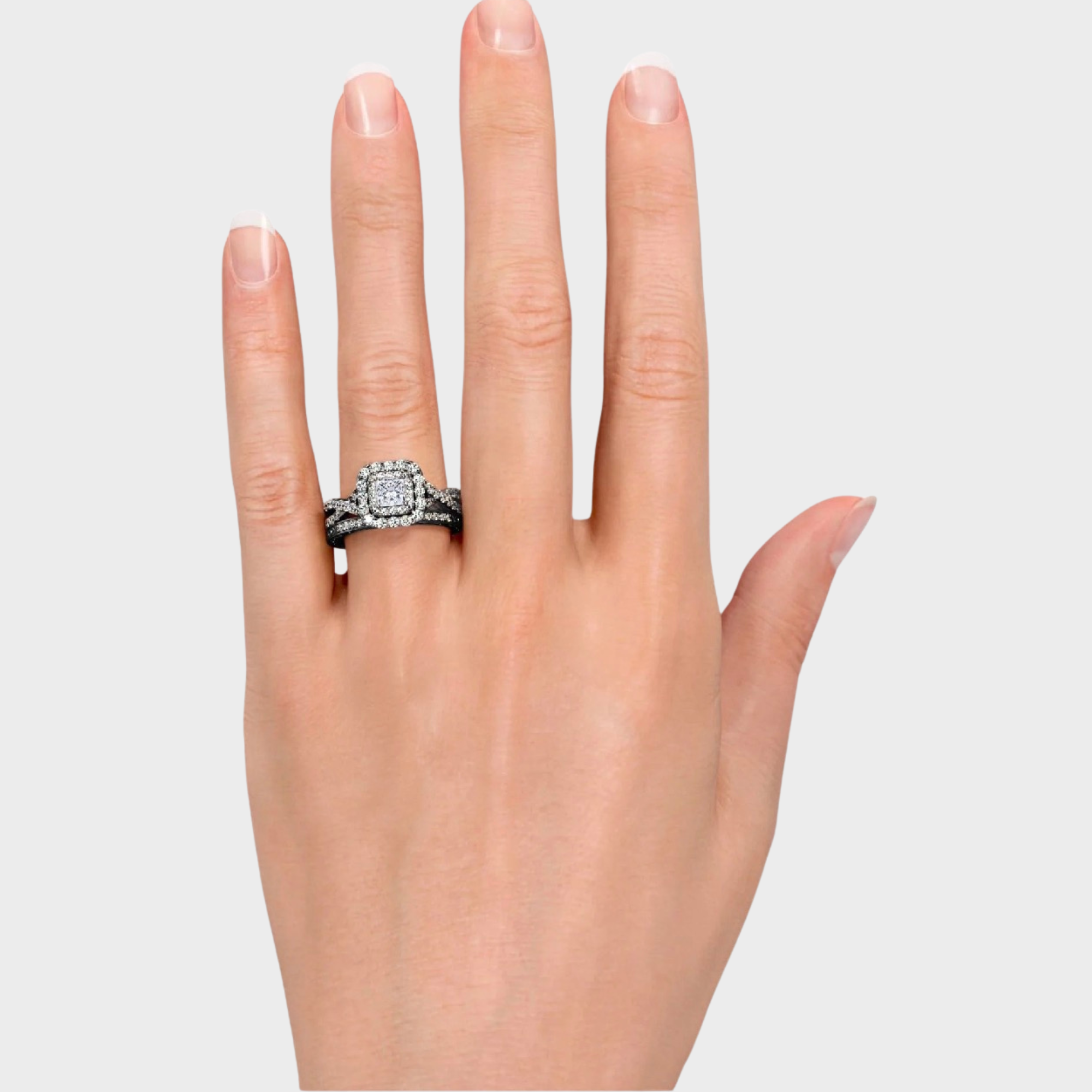 Square Diamond Gothic Wedding Ring Set