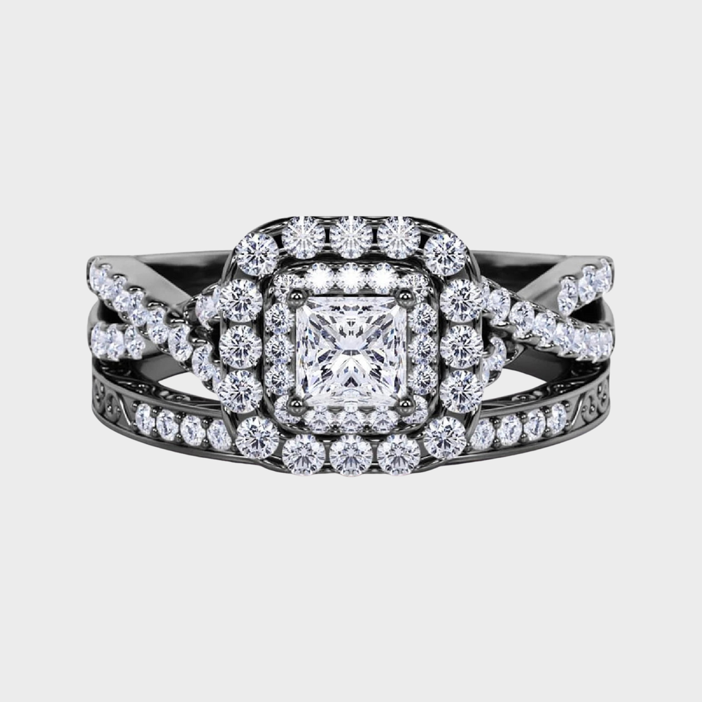 Square Diamond Gothic Wedding Ring Set