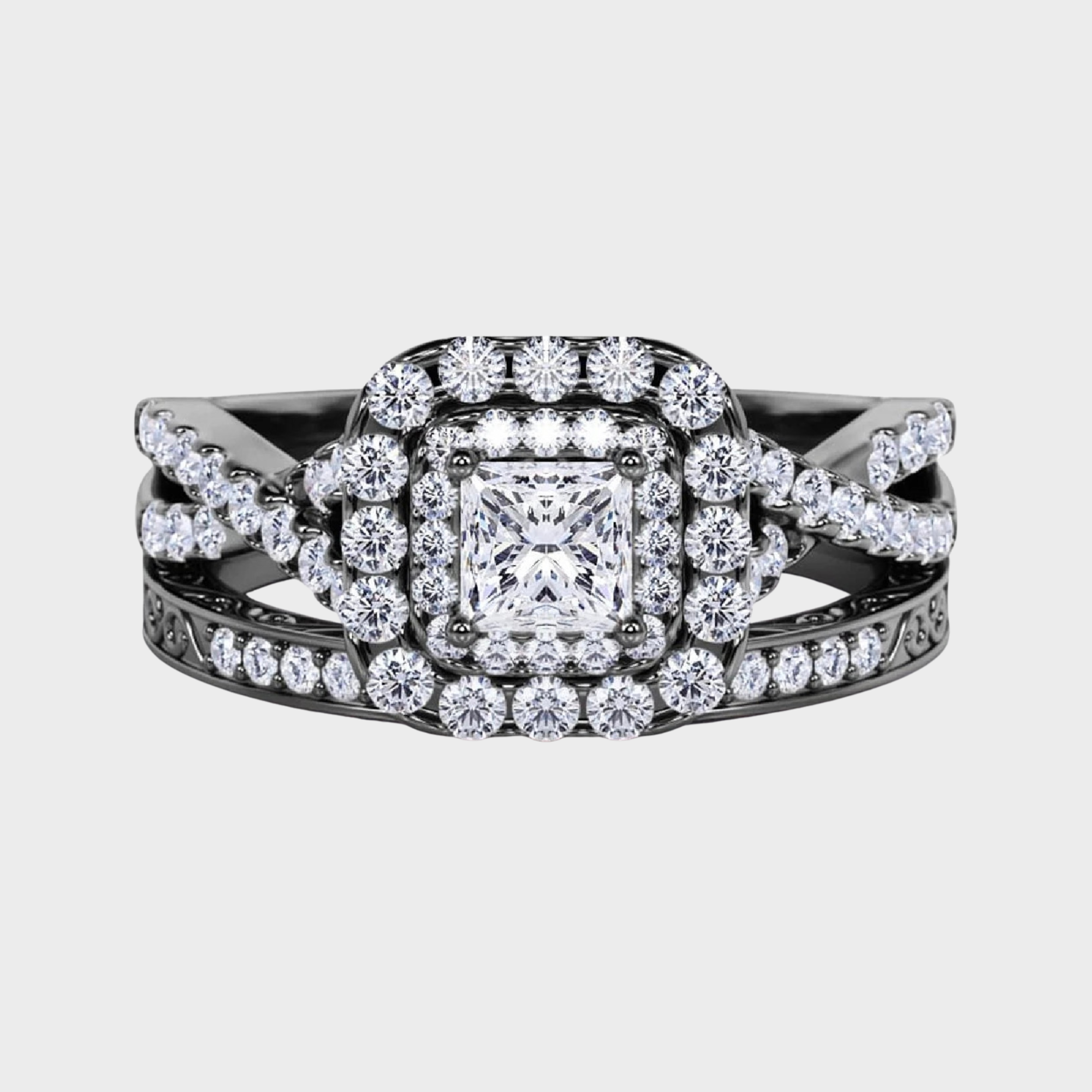 Square Diamond Gothic Wedding Ring Set