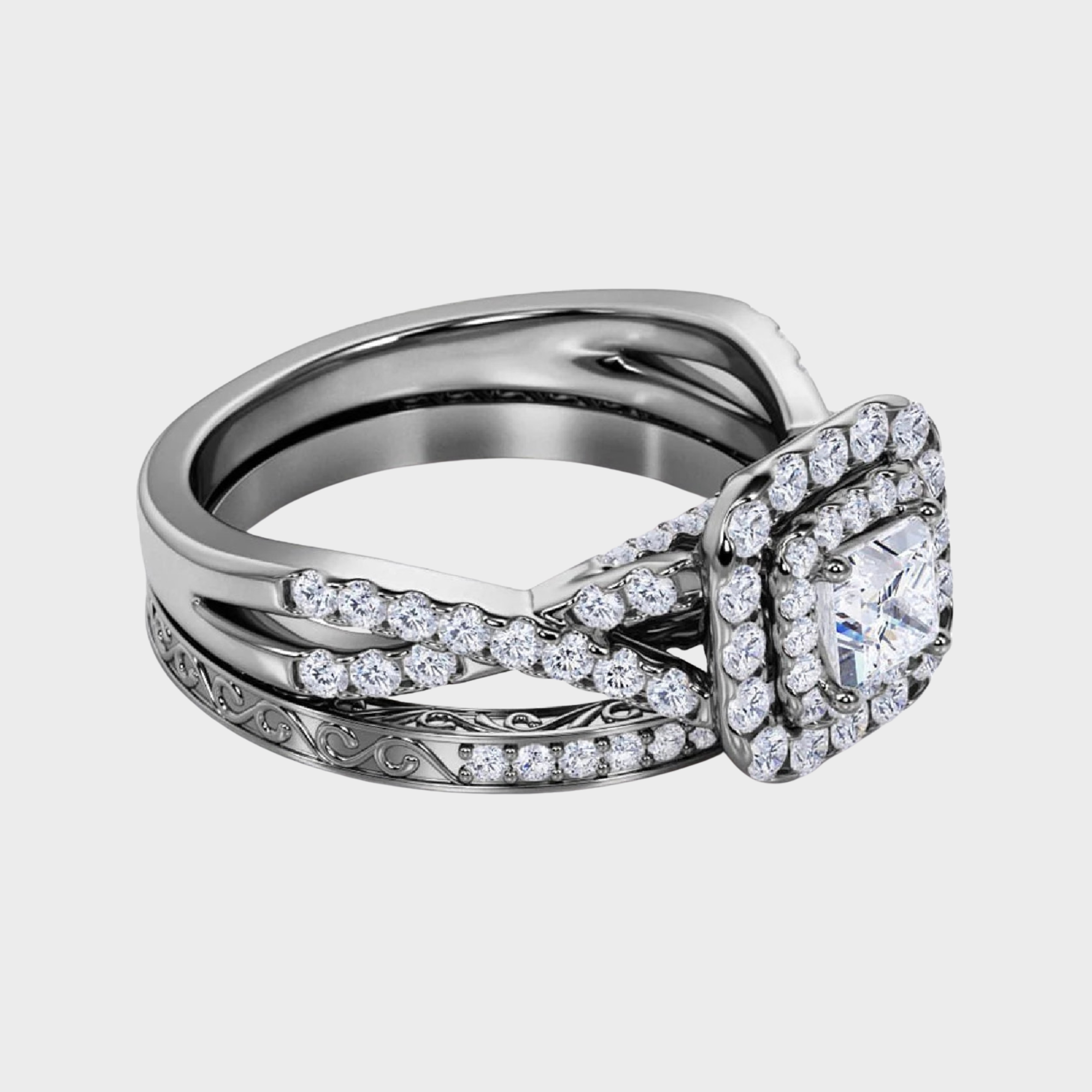 Square Diamond Gothic Wedding Ring Set
