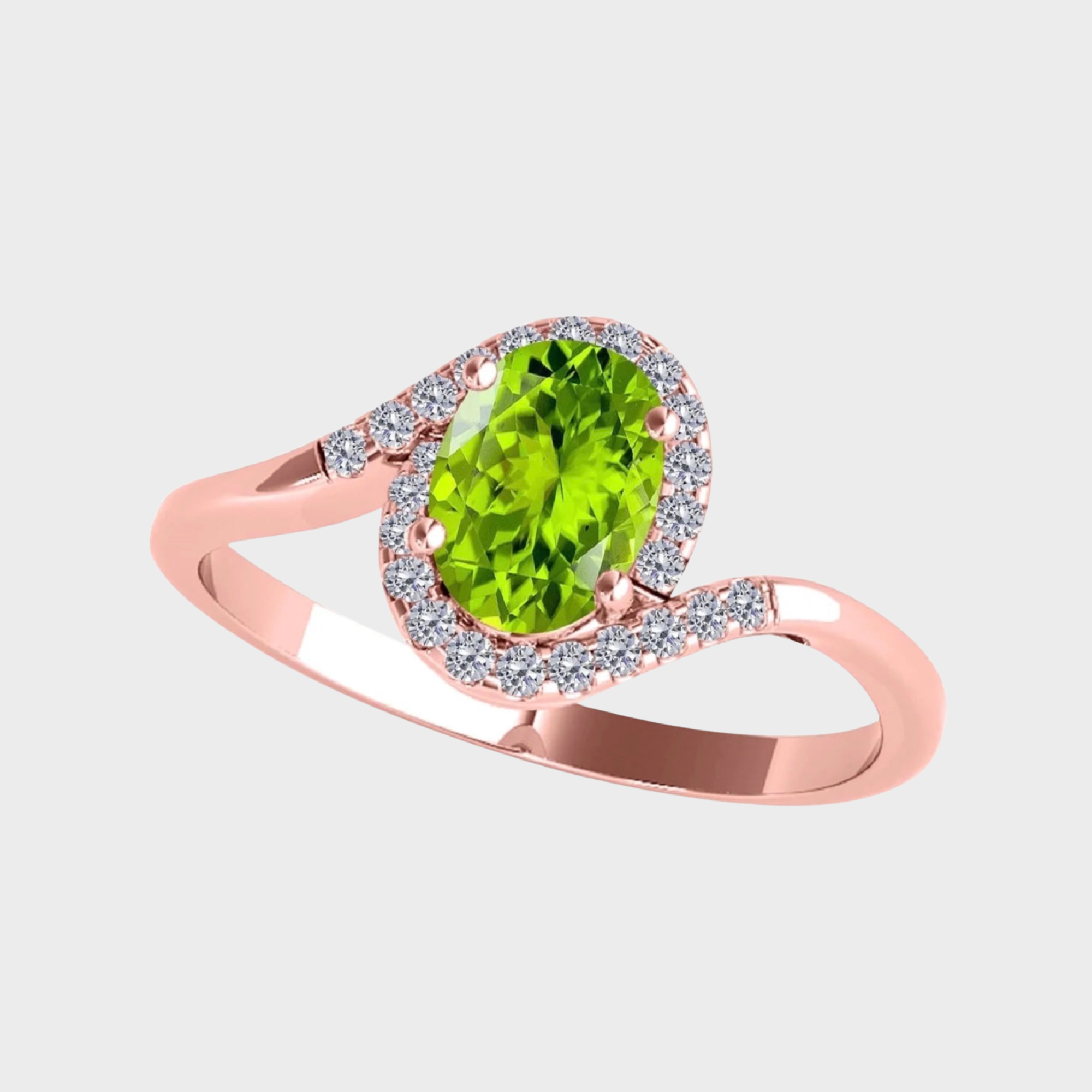 1.00 Carat Peridot & Halo Diamond 14K Solid Rose Gold Ring