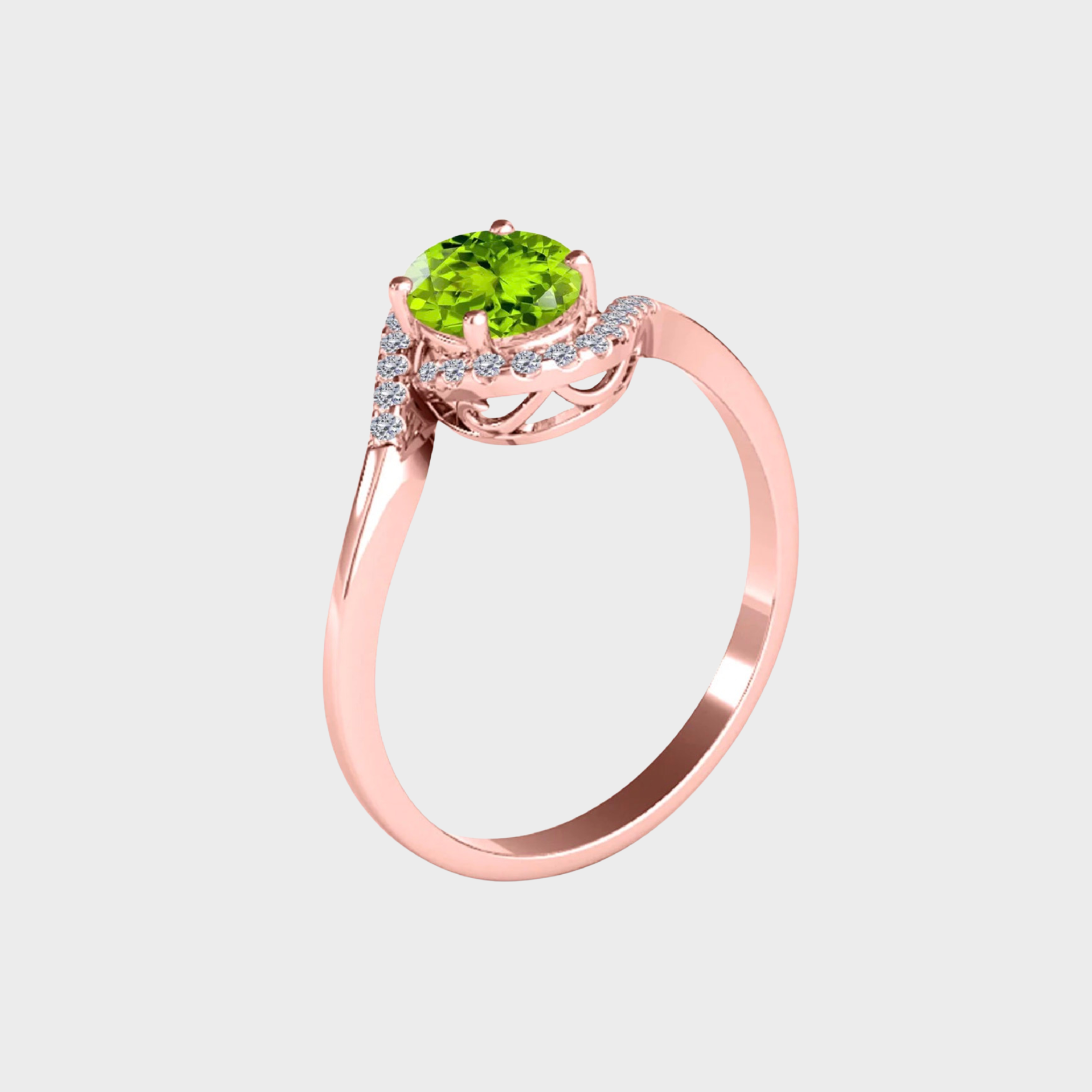 1.00 Carat Peridot & Halo Diamond 14K Solid Rose Gold Ring