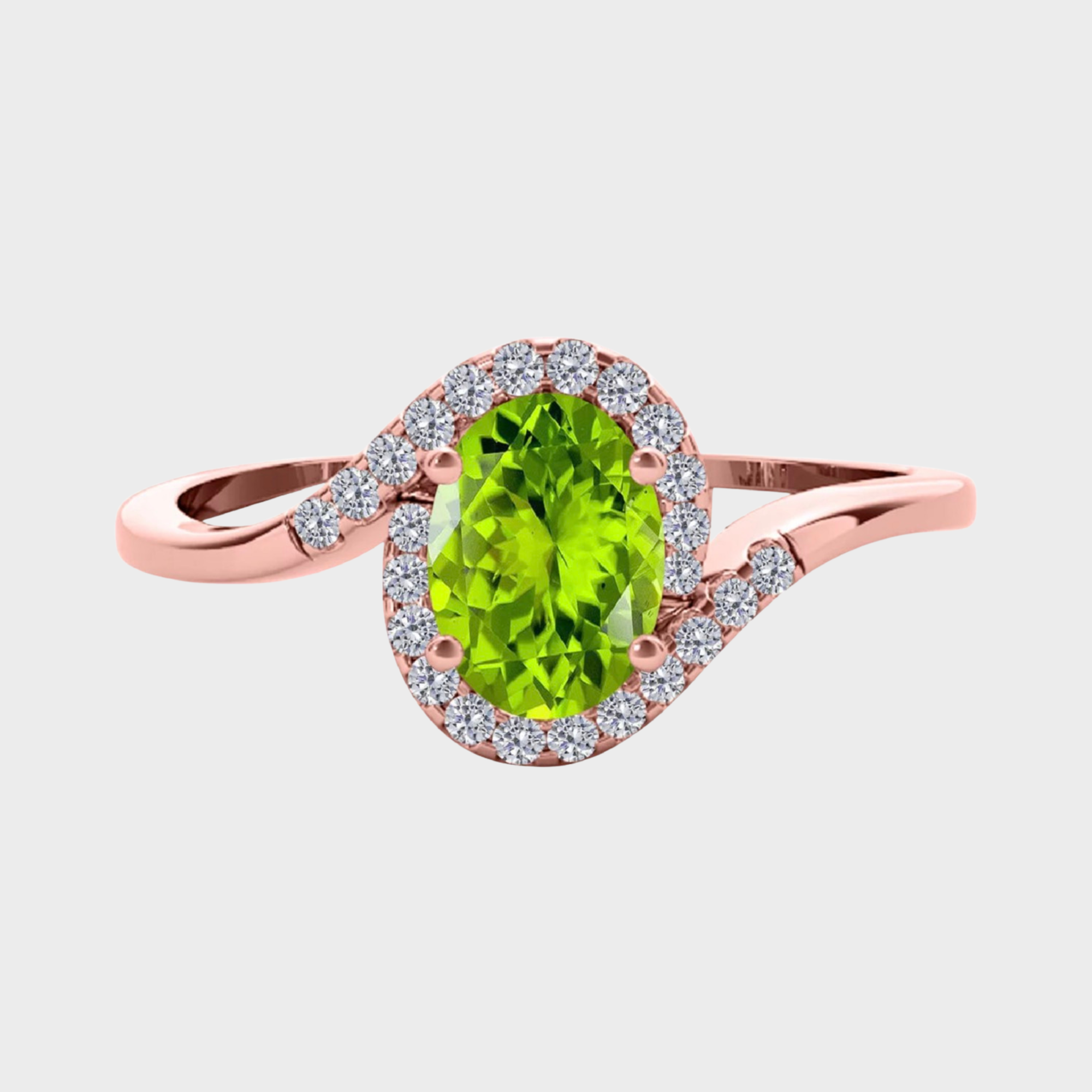 1.00 Carat Peridot & Halo Diamond 14K Solid Rose Gold Ring