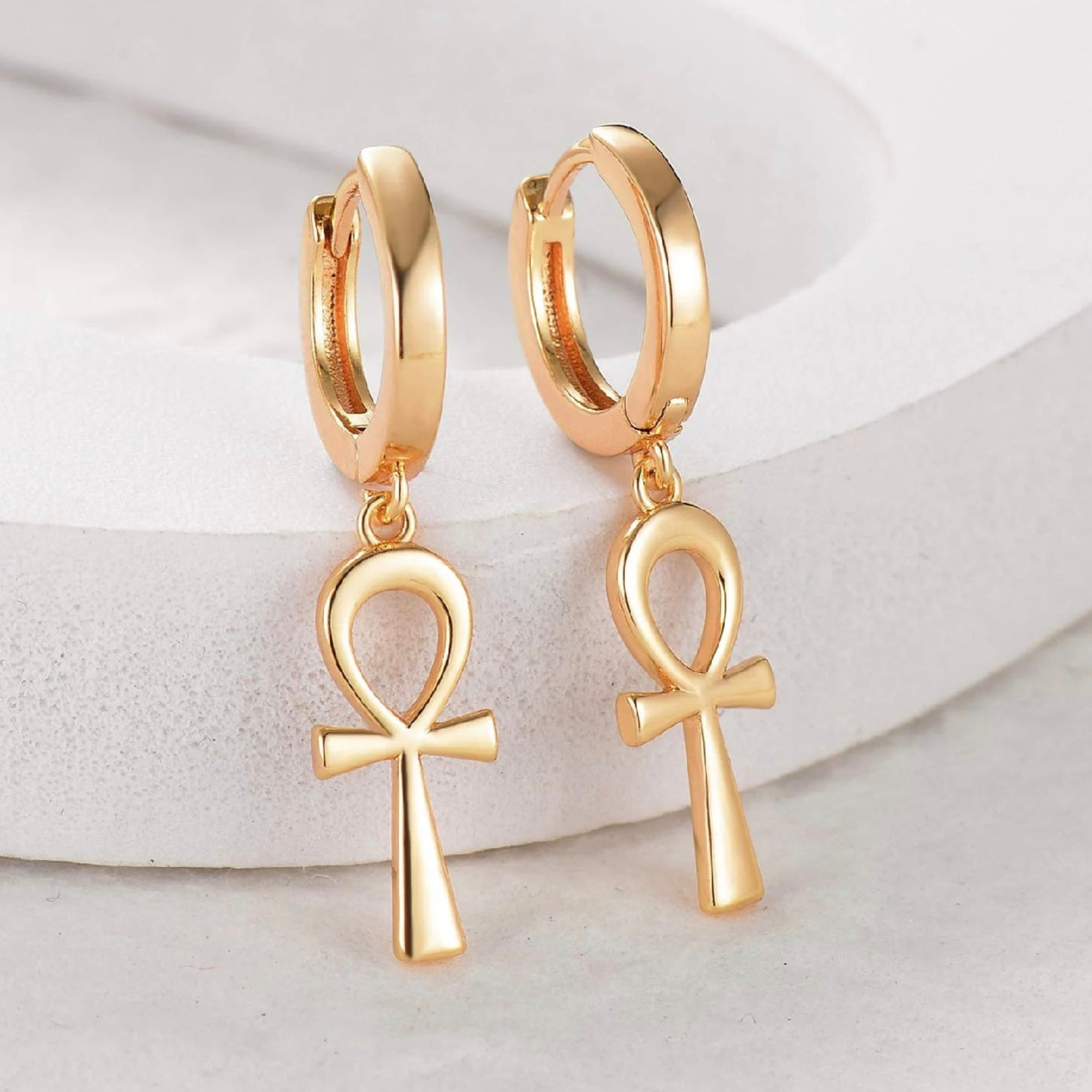 Dainty Star Cross Huggie Hoop Pendant Earrings