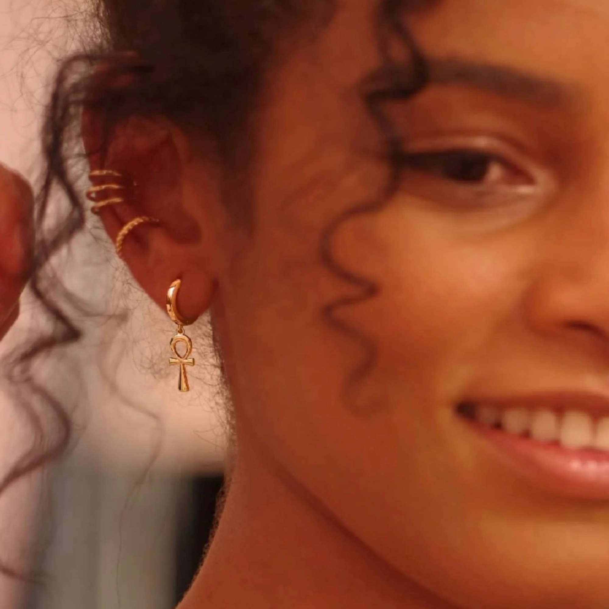 Dainty Star Cross Huggie Hoop Pendant Earrings