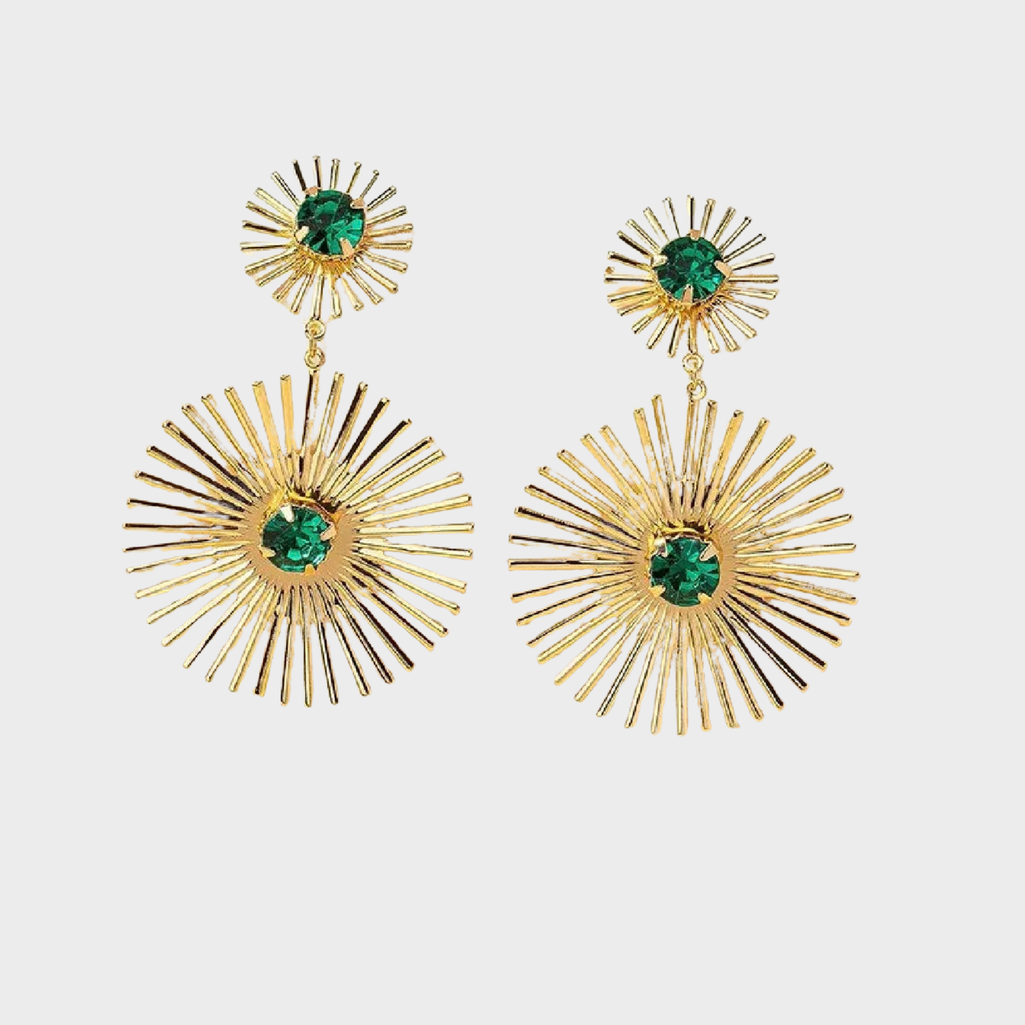 Green Stone Big Metal Dangle Earring