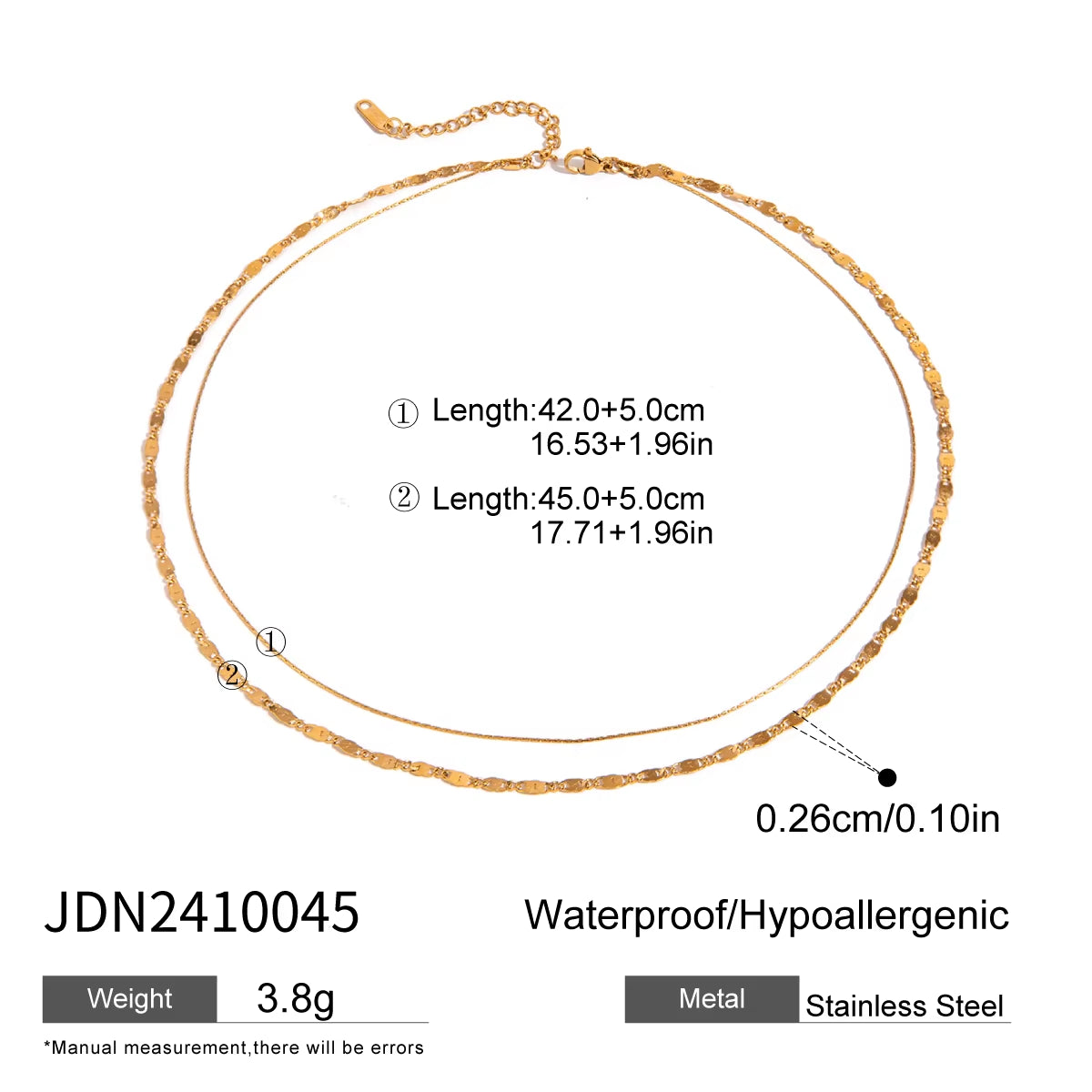 Uworld Simple Jewelry 18K Gold Plated Flat Snake Chain Layer Necklace Stainless Steel Snake Rope Chain Necklace Gift